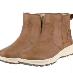 Khombu Tan Ladies Size 9M All Weather Boot Zip Up Faux Fur Memory Foam